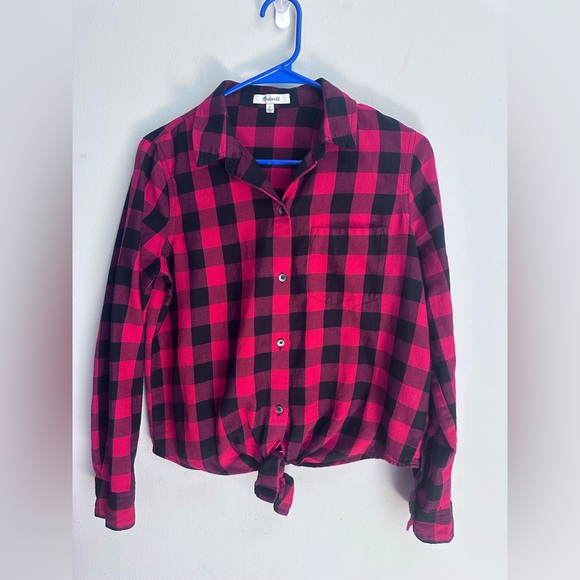 Madewell Women Plaid Tie-Front Shirt in Buffalo Check Size Small - Picture 3 of 8